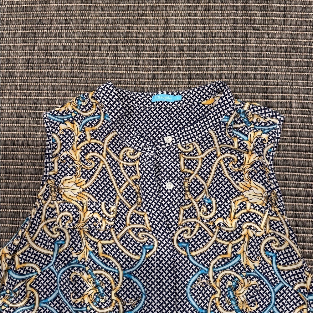 J. McLaughlin Equestrian Gold Chains Art Deco Blouse 100% Silk - Picture 2 of 5